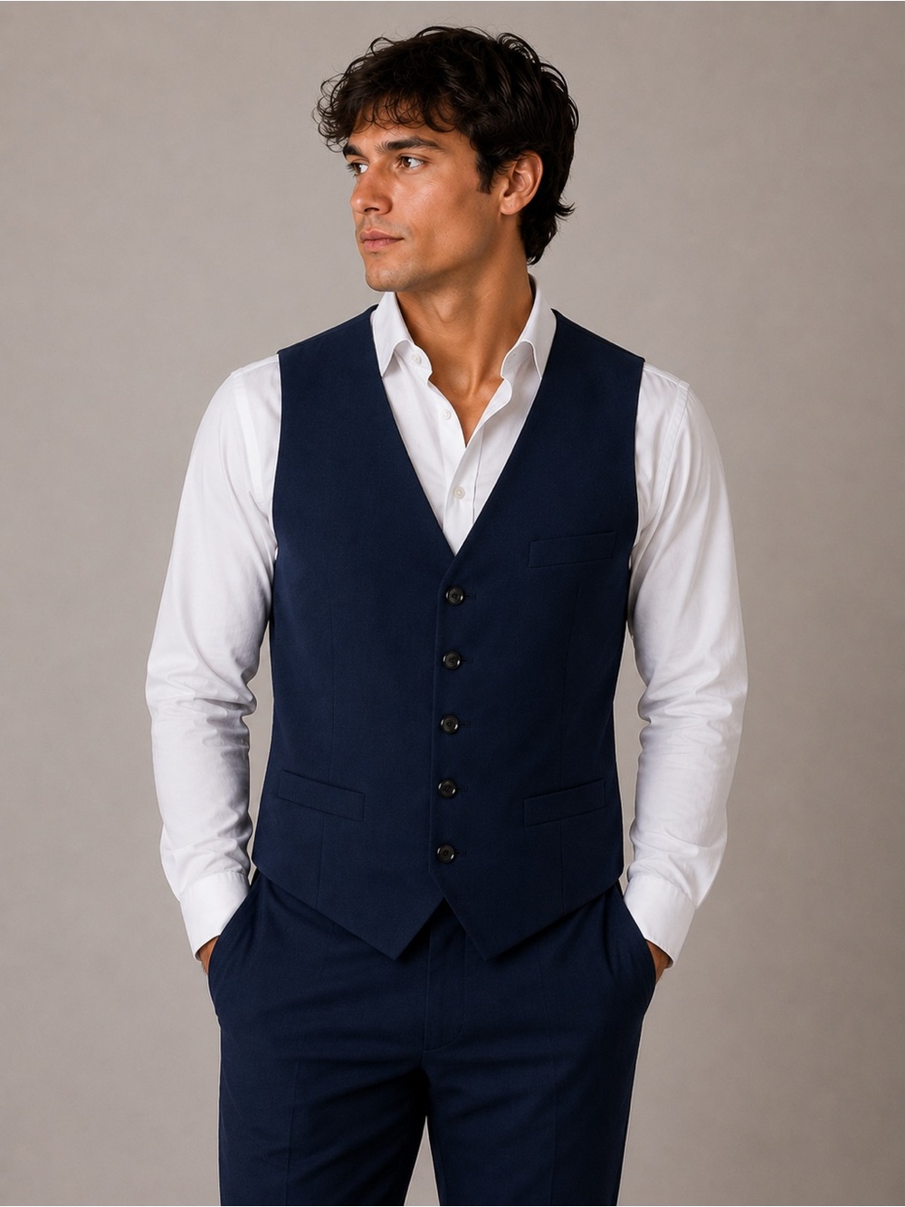 Indochino Newbury 50 Navy Wool Mohair Suit Vest Sugar Skull Floral Lining S